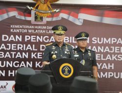 9 Kepala UPT dan 47 pegawai dilantik dan di ambil sumpah , di  Kantor wilayah Kemenkumham Lampung.